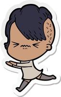 sticker of a cartoon annoyed hipster girl vector