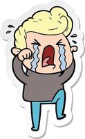 sticker of a cartoon crying man vector