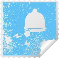 distressed square peeling sticker symbol ringing bell vector