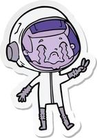 sticker of a cartoon crying astronaut vector