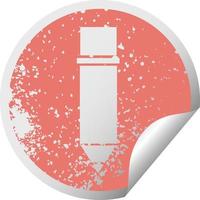 distressed circular peeling sticker symbol of a pencil vector