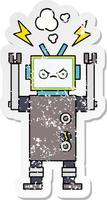 distressed sticker of a cute cartoon robot vector