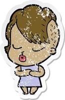 distressed sticker of a cartoon pretty hipster girl vector