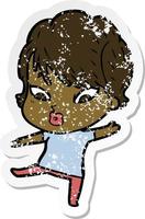 distressed sticker of a cartoon woman vector