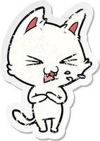 pegatina angustiada de un gato de dibujos animados silbando vector