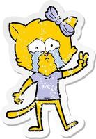 distressed sticker of a cartoon cat vector