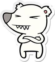 sticker of a angry polar bear cartoon with folded arms vector