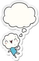 cute cartoon cloud head creature and thought bubble as a printed sticker vector