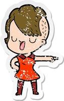 distressed sticker of a cute cartoon girl with hipster haircut vector