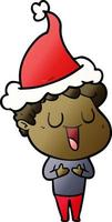 laughing gradient cartoon of a man wearing santa hat vector