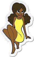 sticker of a cartoon attractive woman posing vector