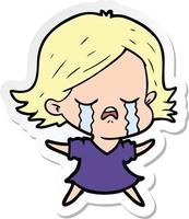 sticker of a cartoon girl crying vector