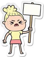 sticker of a cartoon angry woman vector