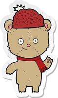 sticker of a cartoon bear in hat vector