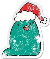 christmas distressed sticker cartoon of kawaii slug vector