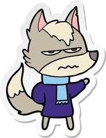 sticker of a cartoon annoyed wolf vector