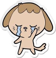 sticker of a cartoon dog crying vector