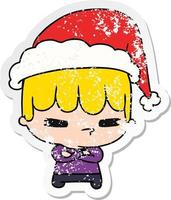 christmas distressed sticker cartoon of kawaii boy vector