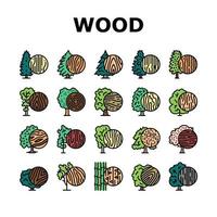 vector de conjunto de iconos de árboles naturales de crecimiento de la tierra de madera