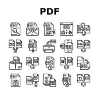 Pdf Electronic File Collection Icons Set Vector