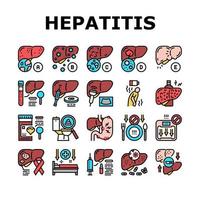 conjunto de iconos de problemas de salud del hígado de hepatitis vector