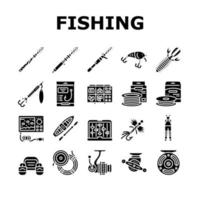 iconos de colección de productos de tienda de pesca establecer vector