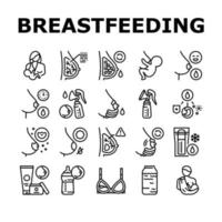 Breastfeeding Baby Collection Icons Set Vector