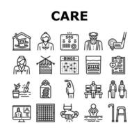 Elderly People Care Collection Icons Set Vector