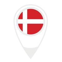 National flag of  Denmark ,round icon. Vector map pointer icon.