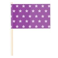 bandera violeta con estrellas en un asta de madera. vector