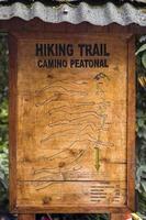 Hiking trail wooden information board at Machu Picchu, Peru photo