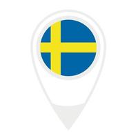 National flag of Sweden ,round icon. Vector map pointer icon.