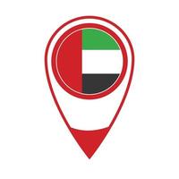 National flag of  Arab Emirates ,round icon. Vector map pointer icon.