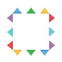 The frame is square with multicolored flags . Triangular colored flags adorn the square frame. Vector