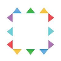 The frame is square with multicolored flags . Triangular colored flags adorn the square frame. Vector