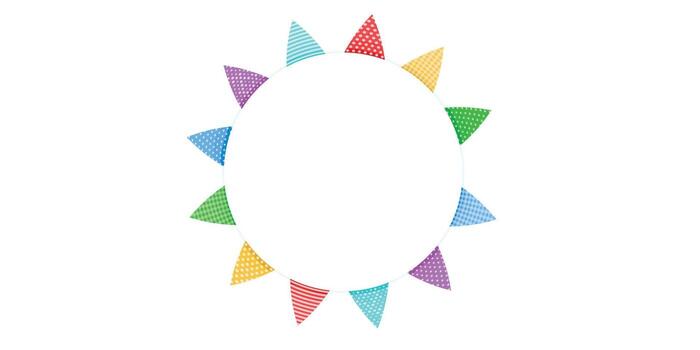 The frame is round with multicolored flags on a string .Vector vector