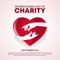 fondo del día internacional de la caridad con una ilustración del símbolo de las manos de la caridad vector