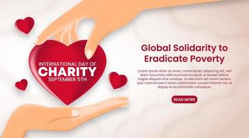 International day of charity background with an illustration of a hand is giving a charity vector
