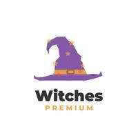 Purple witch hat illustration logo with star pattern vector