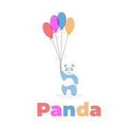 Panda carrying colorful balloons vector Illustration Logo