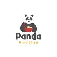 Panda Eat Noodles in A Red Bowl Vector Illustration Logo