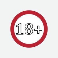 icono de vector de restricción de edad mayor de 18 años para adultos solo firmar en un círculo rojo