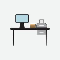 ilustración de la mesa con el trabajo del espacio de trabajo del escritorio de la computadora desde el hogar y la oficina vector