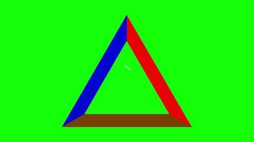 um triângulo de fogo animado em um fundo de tela verde video