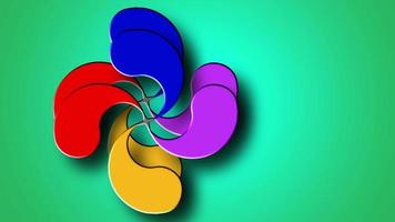 un video animato in 3D di due ventole che girano sincronizzate con pale colorate che scompaiono in lontananza, su uno sfondo verde sfumato