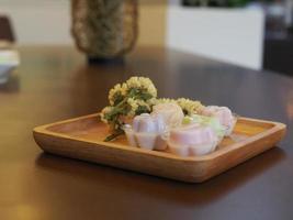 jelly desserts with a set of tea on the table. photo