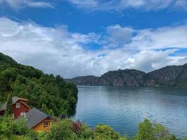 Norway fjords with little red houses at the water's edge 2 photo