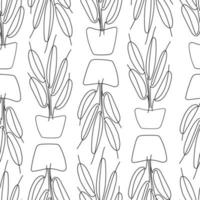 Vector seamless background with potted plants in the linart style.