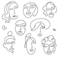 Set of abstract female faces drawn in line-art style. Vector illustration.