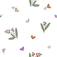 seamless pattern with flowers and hearts. Very cute pattern with flowers in doodle style. For wrapping paper, gift, printing on fabric. vector